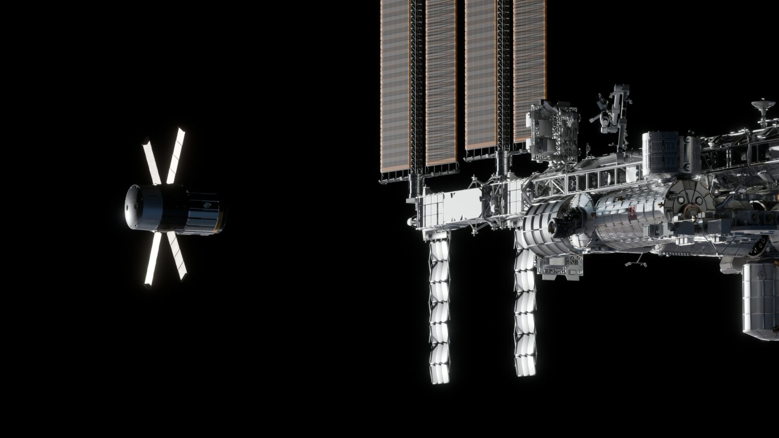 The image shows the ARGO capsule approaching the International Space Station