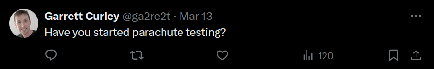 the image shows a twitter comment asking if RFA stared parachute testing