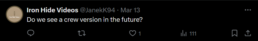 the image shows a twitter comment asking if the community can see a crew version of Argo in the future