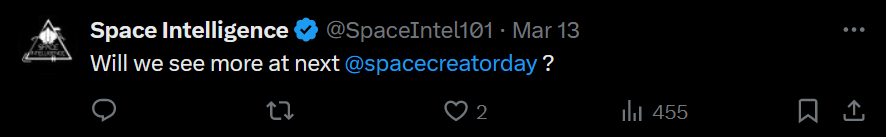 the image shows a twitter comment asking if community will see more at the next space creator day