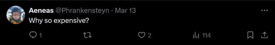 the image shows a twitter comment asking why argo is so expensive