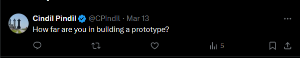 The picture shows a tweet asking "How far are you in building a prototype?" dated March 13th